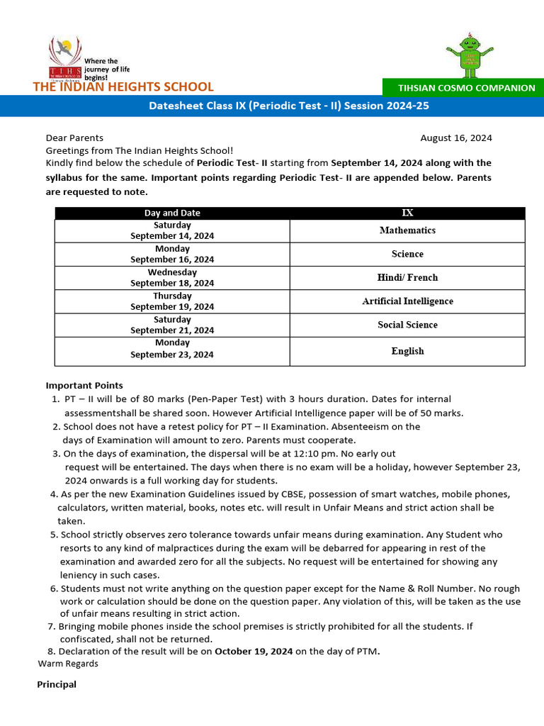 Mid Term Datesheet Class IX (Final) | PDF