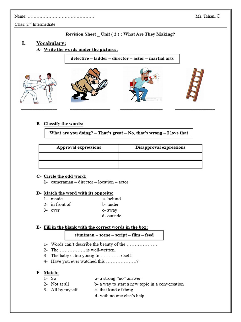 Revision Sheet 2nd Intermediate Unit 2 | PDF