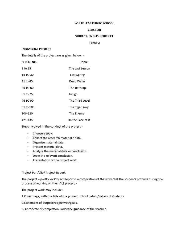 English Project Instructions & Topic | PDF