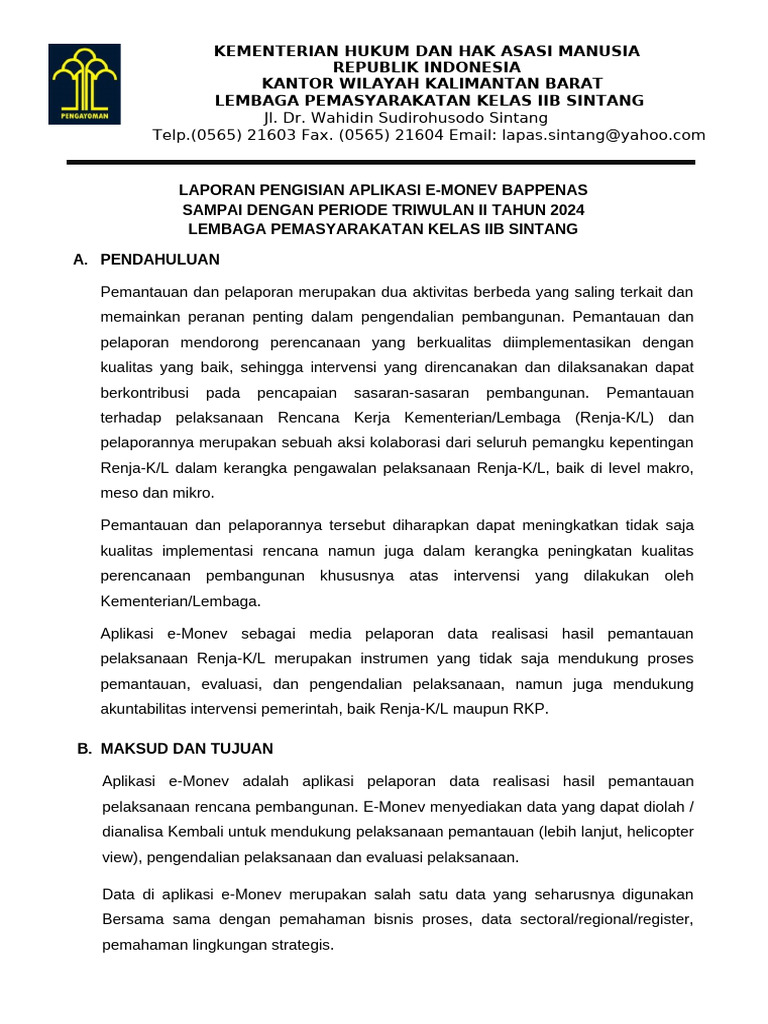 Laporan E Monev Triwulan Ii Pdf