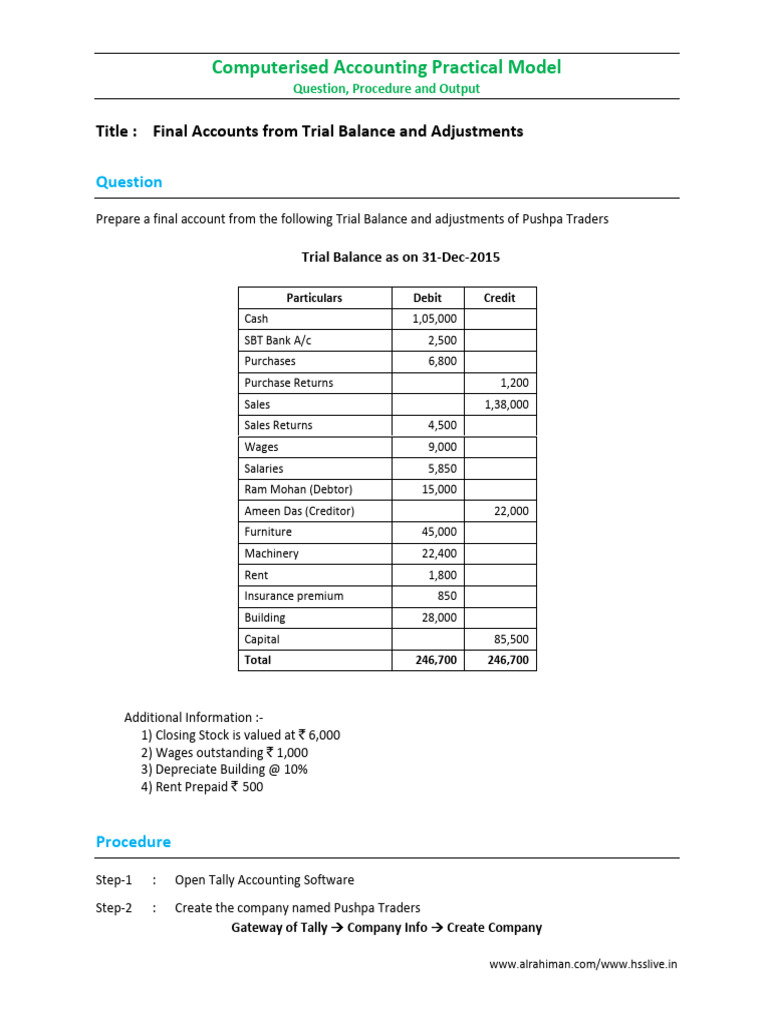 Final Accounts From Trail Balance | PDF