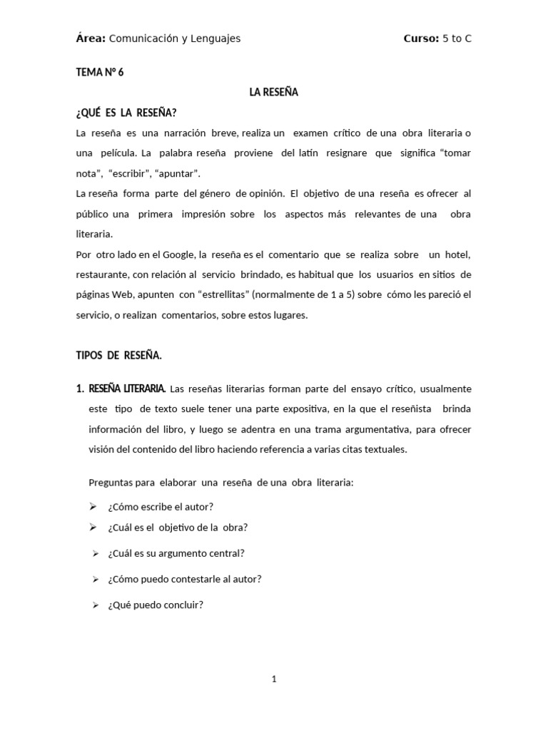 La Reseña - 5to C | PDF
