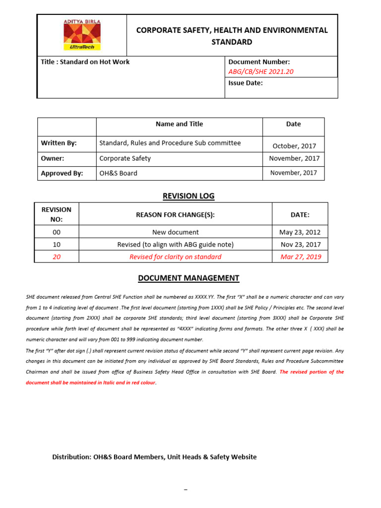 Hot Work Safety Standard Document | PDF | Welding | Construction