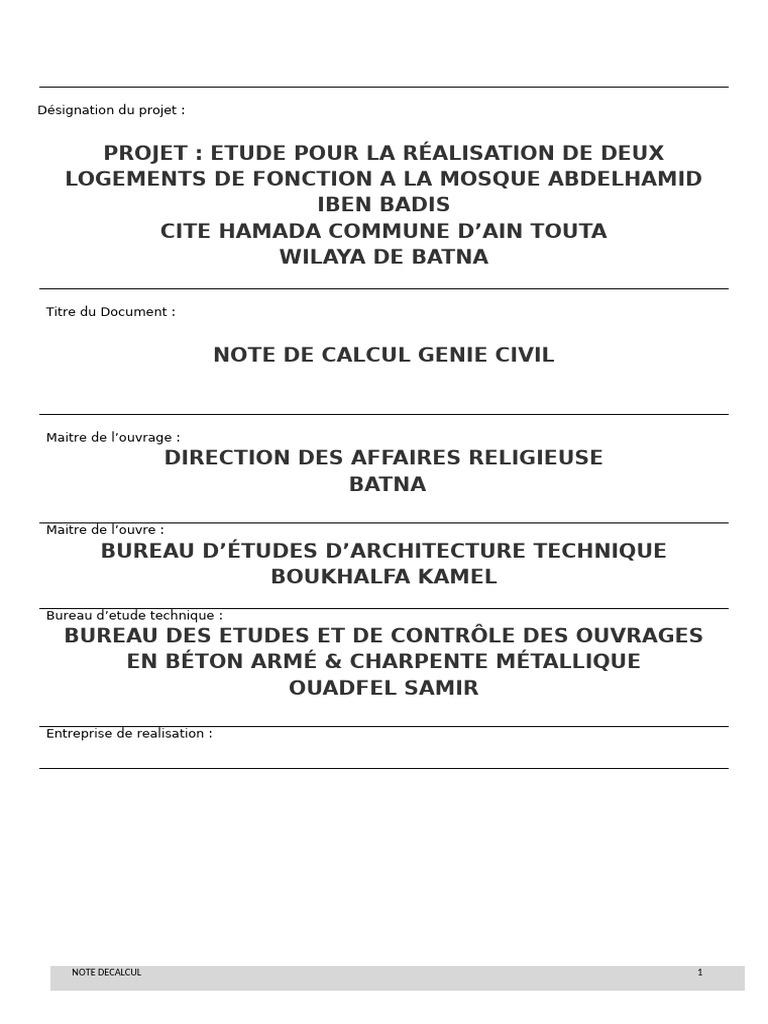Note de Calcul - LFM | PDF