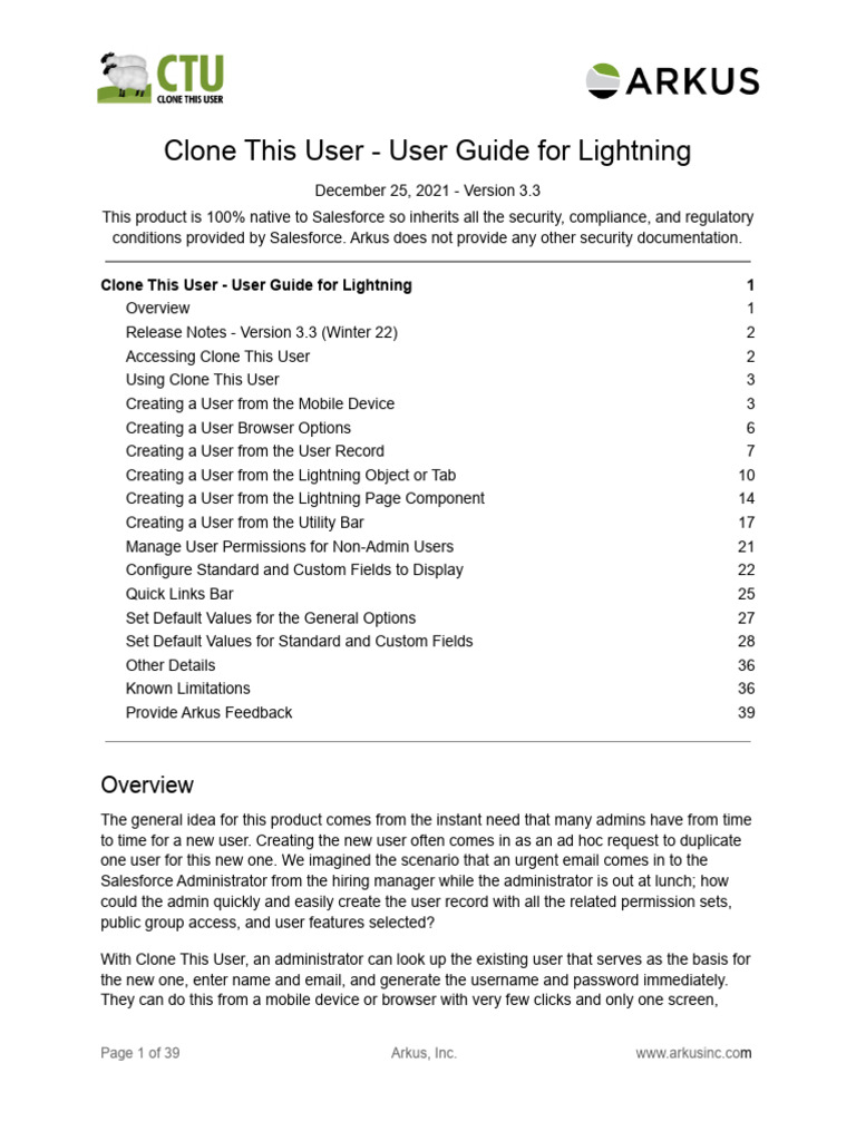 Clone This User - User Guide For Lightning v3.3 | PDF