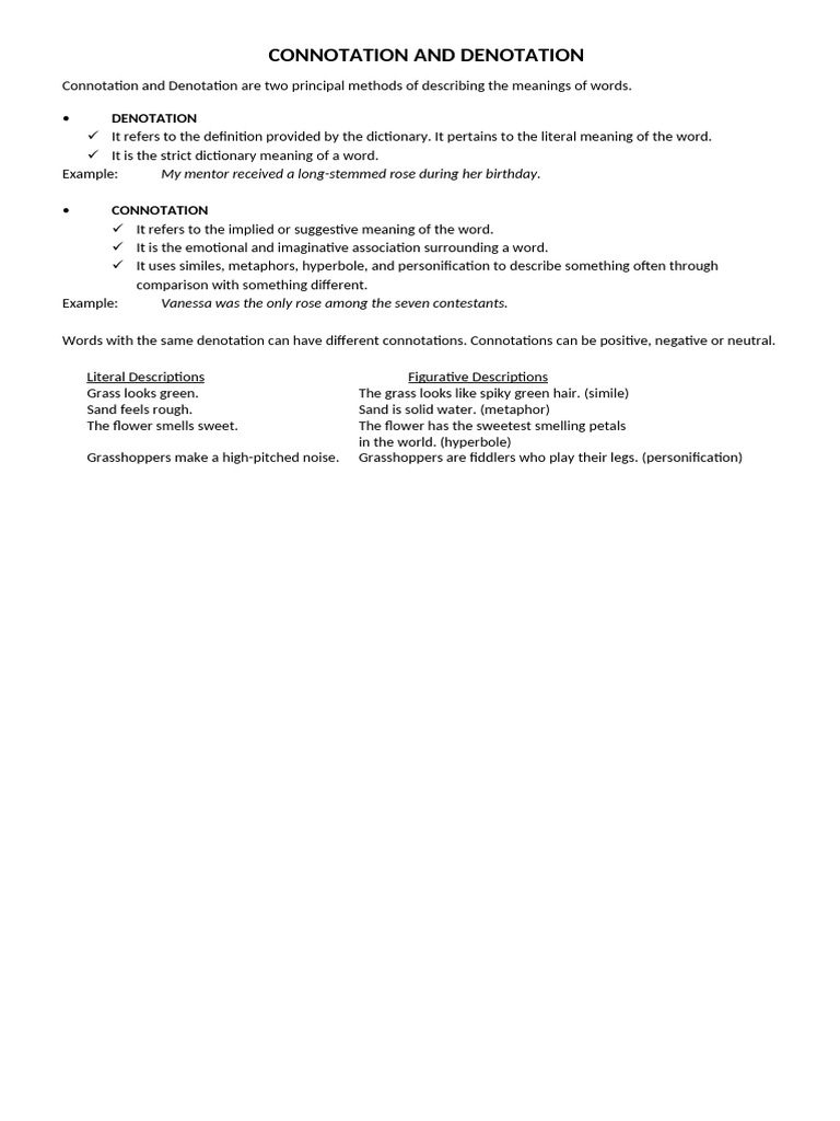 Connotation and Denotation | PDF