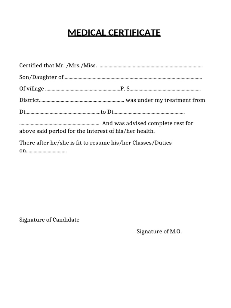 Medical Leave Certificate | PDF