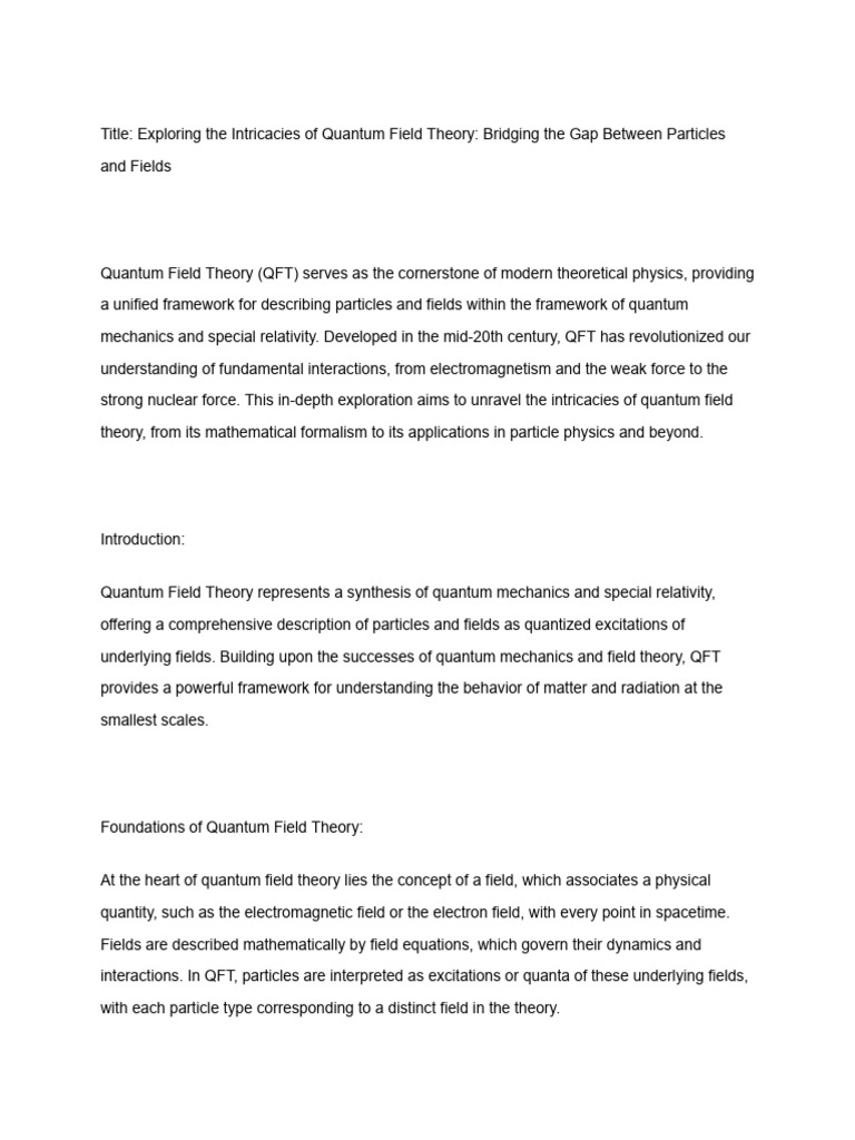 Title - Exploring The Intricacies of Quantum Field Theory - Bridging ...