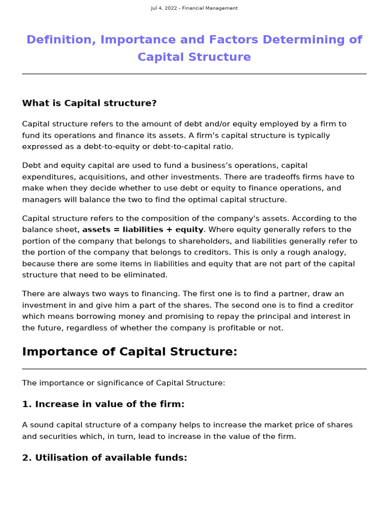 Capital Structure And Leverage Pdf