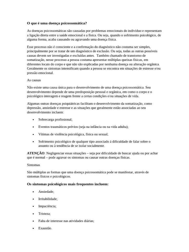 O Que É Uma Doença Psicossomática | PDF