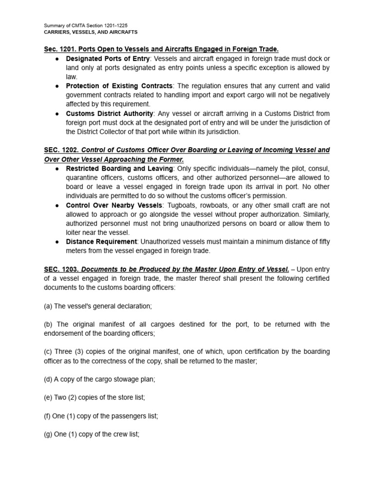 Cmta sec 1201 1225 carriers vessels and aircrafts pdf airport cargo