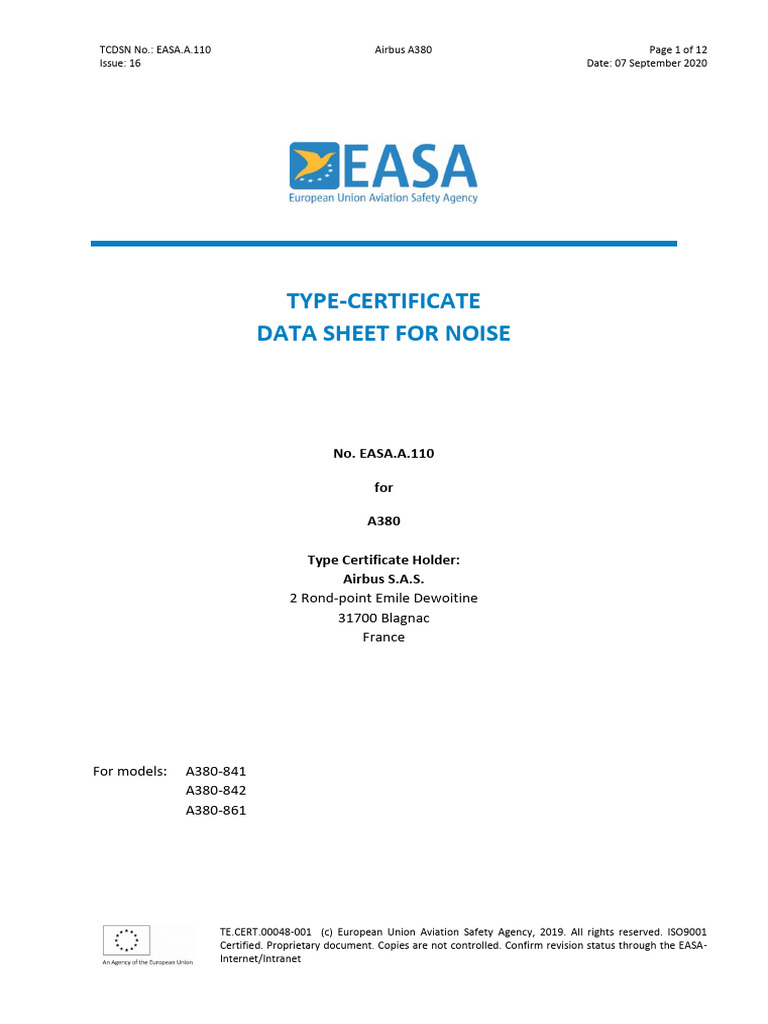 TCDSN EASA.A.110 Issue16 | PDF