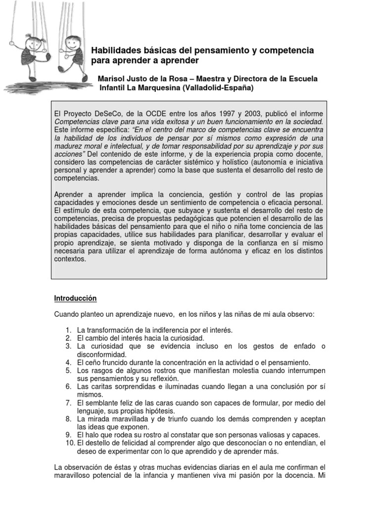 Habilidades para Aprender a Aprender | PDF | Jardín de infancia ...