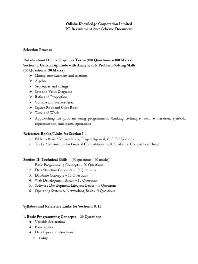 OKCL PT Scheme Document 2022 Syllabus References | PDF
