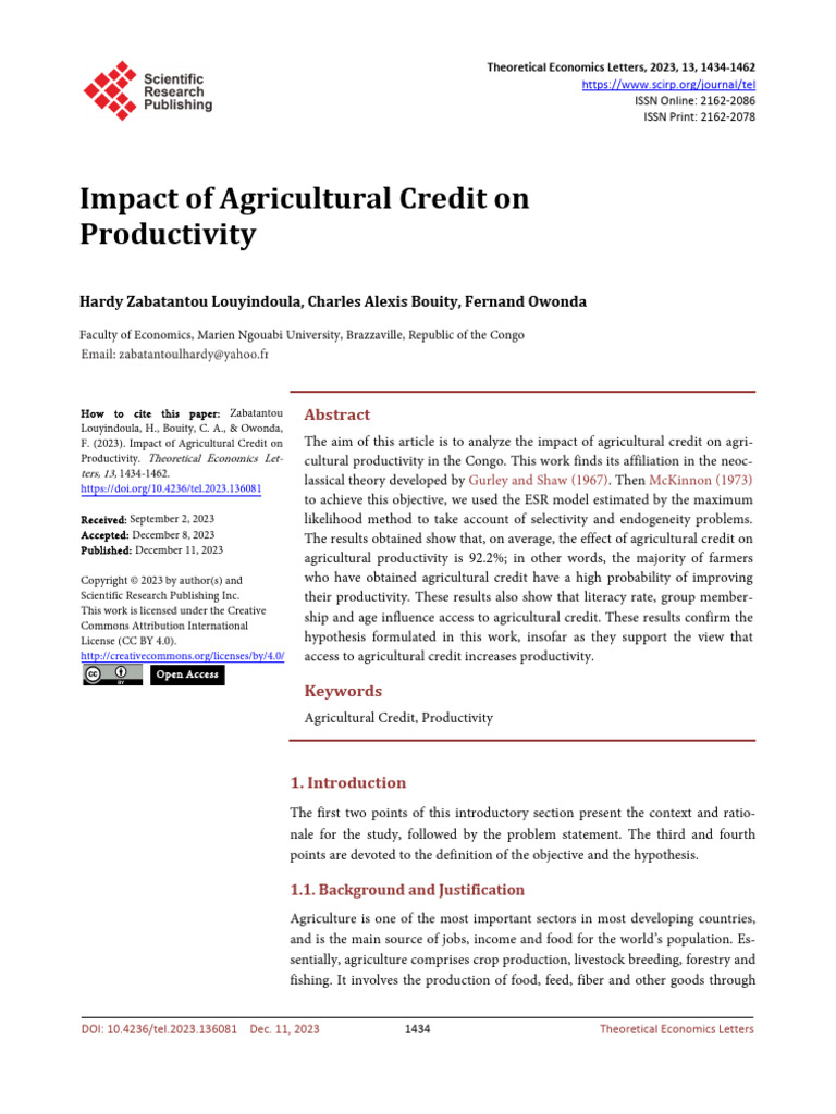 Impact of Agricultural Credit On Productivity | PDF