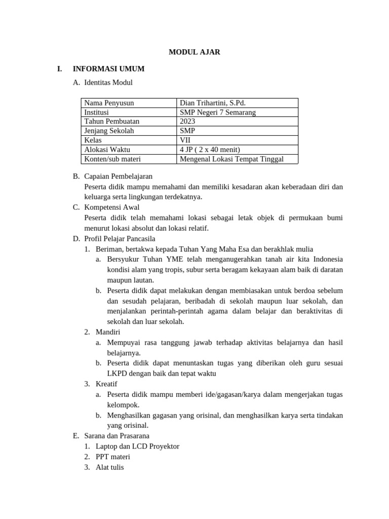 Modul Ajar Tema 1 Sub B Pdf