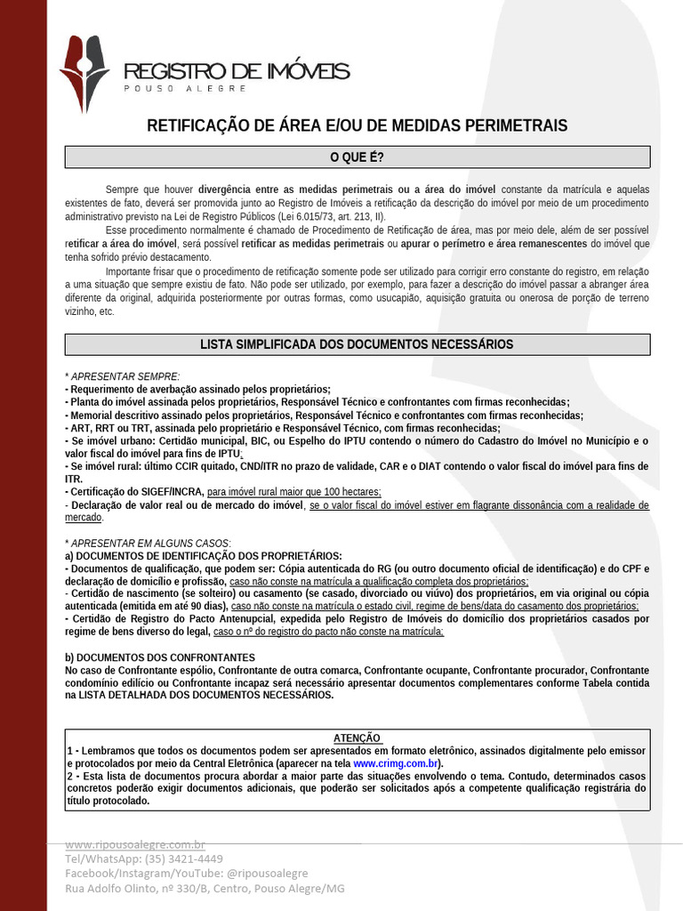 Documentos para Retificação de Área - CRI | PDF