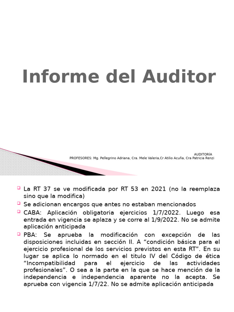 Teoria Informe Del Auditor para Docente Con Modificaciones de RT 53 | PDF