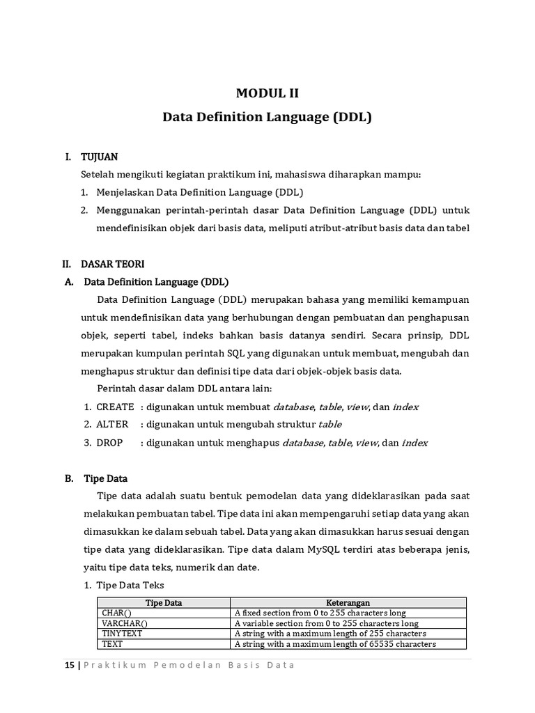 Modul 2 pbd data definition language ddl pdf