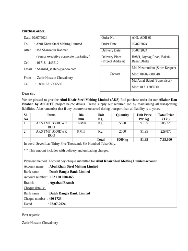 AHL-ADB-01 Purchase Order Aks | PDF