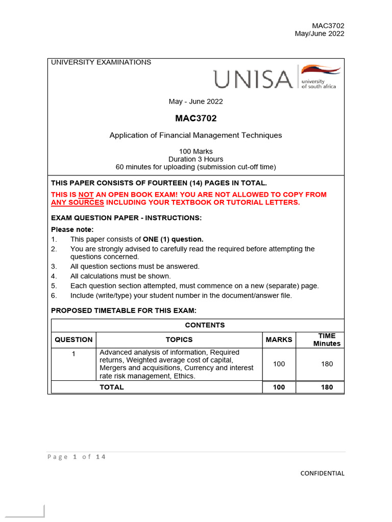 MAC3702 Exam Instructions 2022 | PDF | Equity (Finance) | Taxes