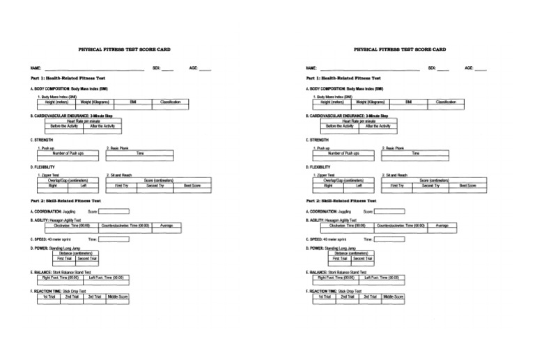 Physical Fitness Scorecard | PDF