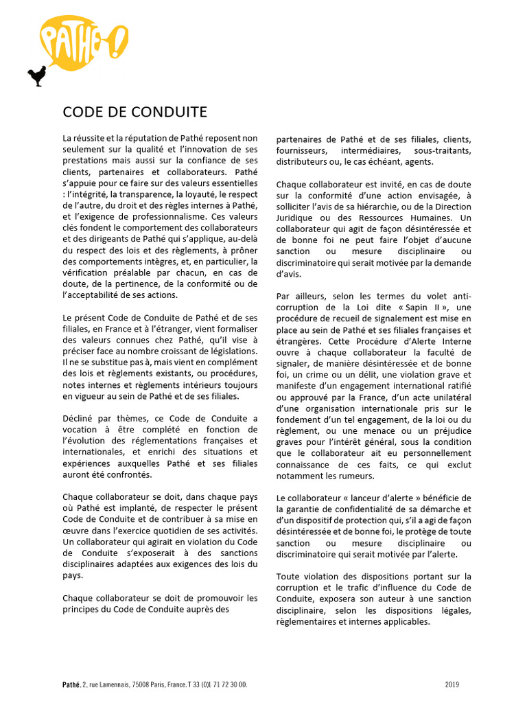 FRA Code de Conduite 2021 Site Pathe Com | PDF
