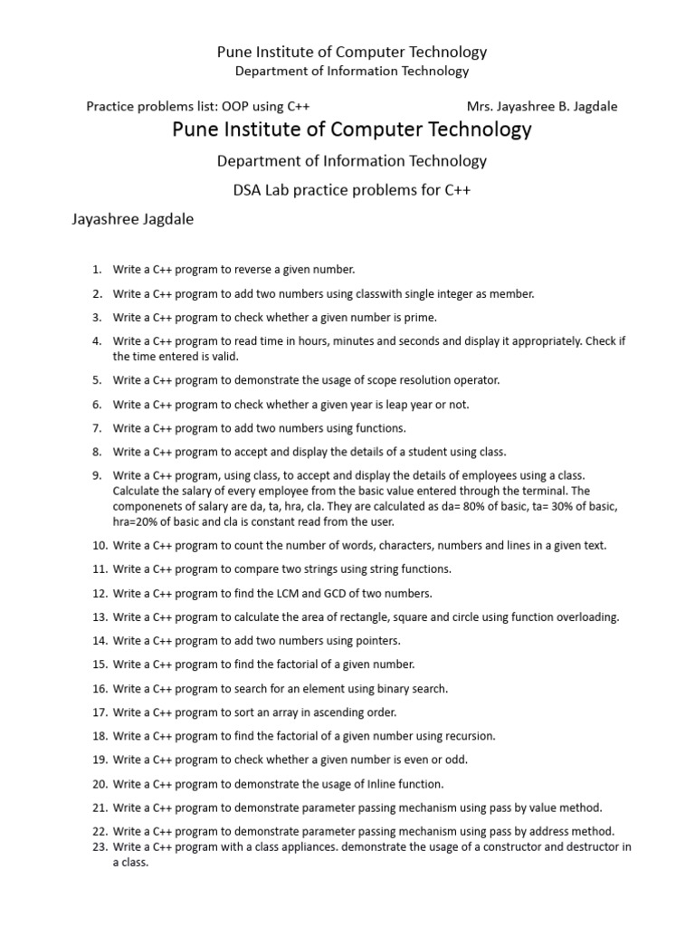 Question Bank Practice Problems For CPP | PDF