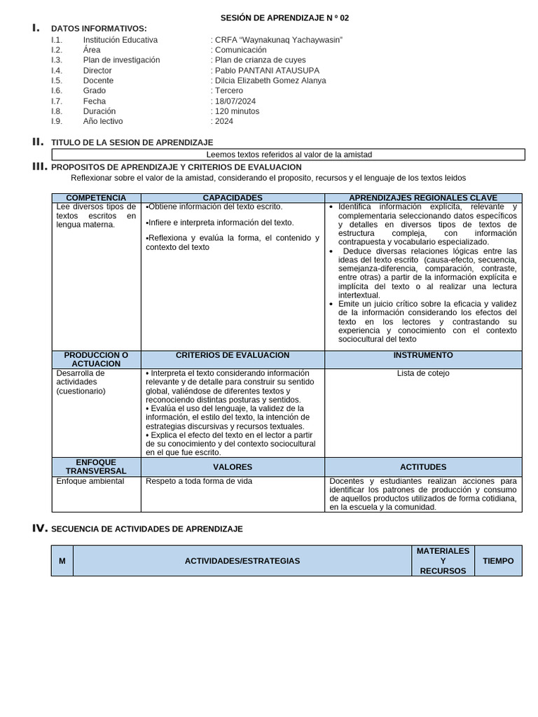 P5 Sesion de Aprendizaje #2 | PDF | Evaluación | Aprendizaje