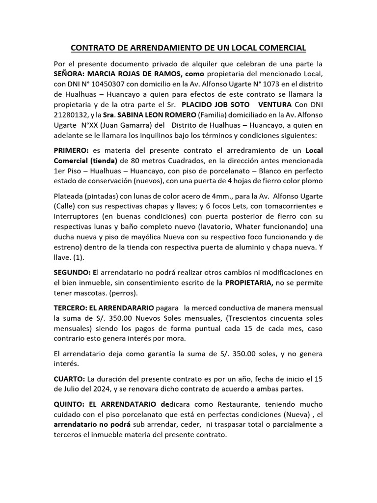 Contrato de Arrendamiento de Un Local Comercial | PDF