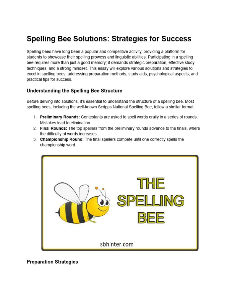 Spelling Bee Solutions: Strategies For Success | PDF | Spelling | Flashcard