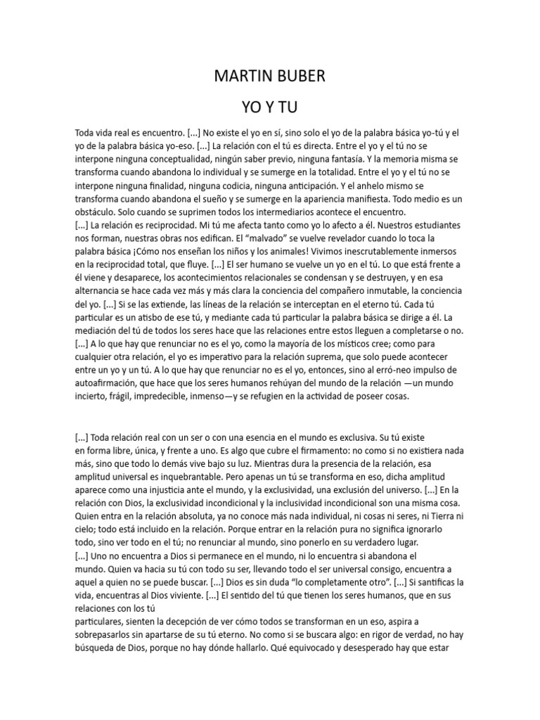 Martin Buber Yo y Tu | PDF