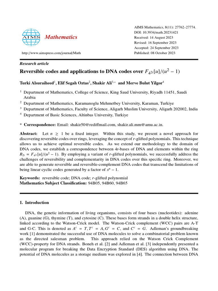 Reversible Codes and Applications To DNA Codes Over $ F - (4 (2t) ) (U ...