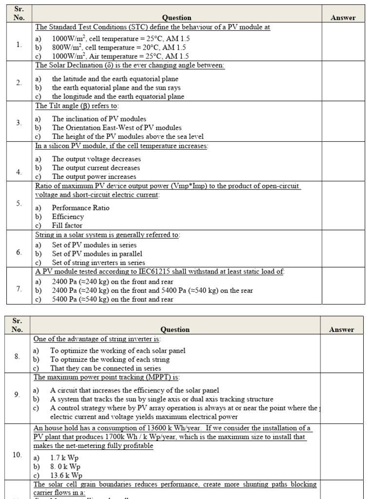 DEWA Solar PV Exam Questions Guide | PDF | Solar Panel | Photovoltaics