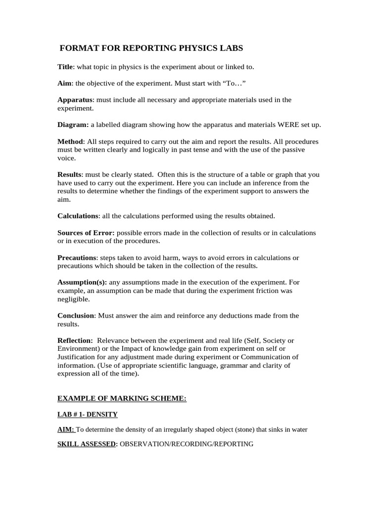 Physics Lab Report Format Guide | PDF | Experiment | Teaching Methods ...