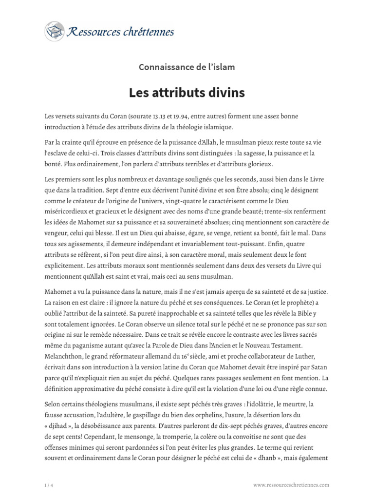 Connaissance de L'islam Les Attributs Divins Aaron Kayayan | PDF