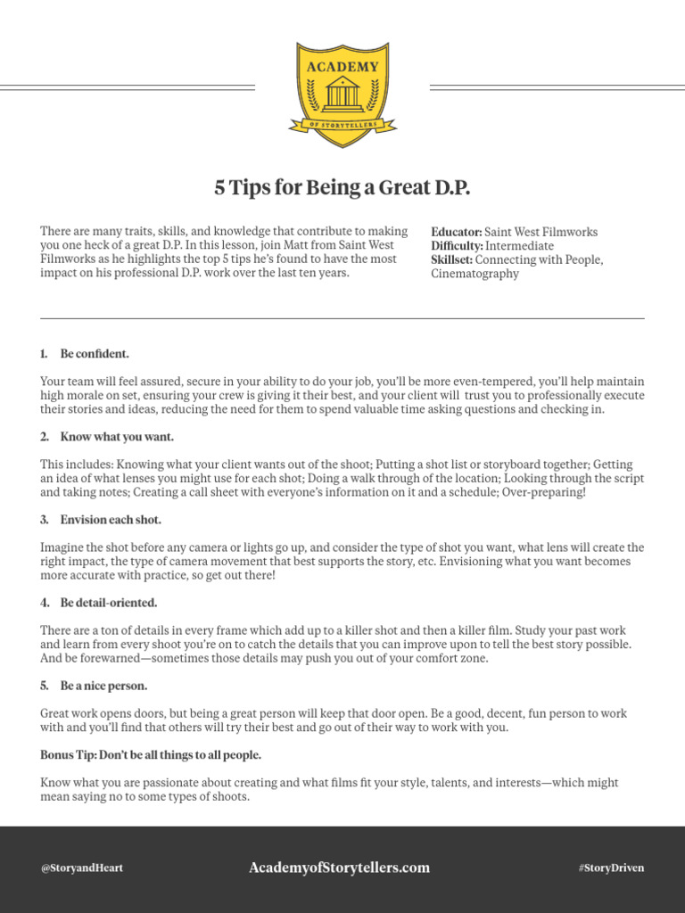 Academy Worksheet 5 Tips For Being A Great DP | PDF