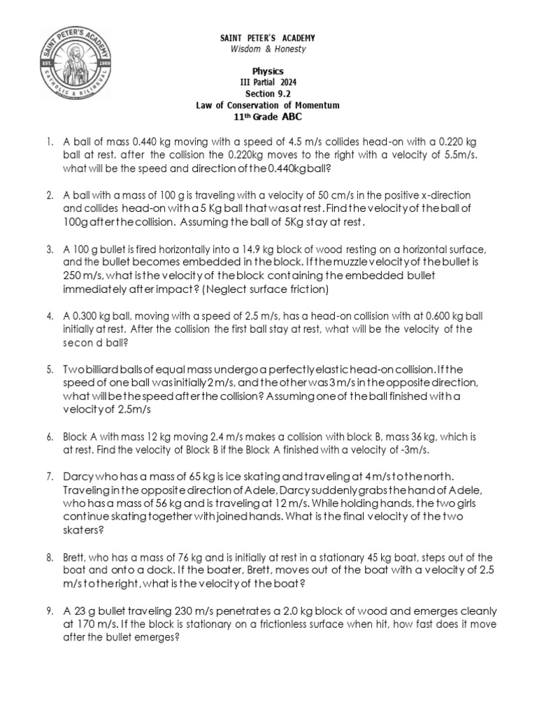 Practice Exercises Section 9.2 | PDF | Collision | Mechanics