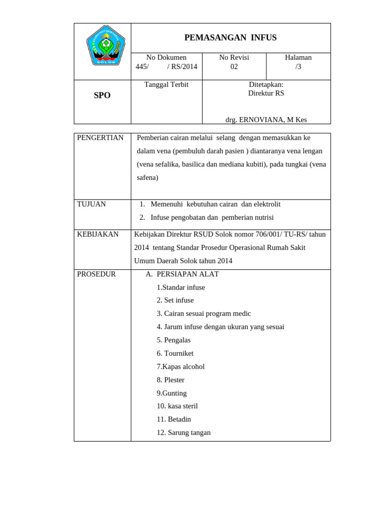 SPO Pemasangan Infus | PDF