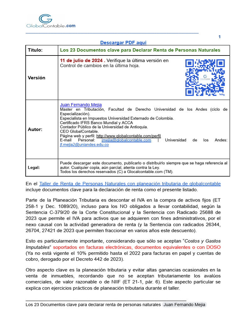 Listado de Documentos para Declarar Renta Personas Naturales-1 | PDF