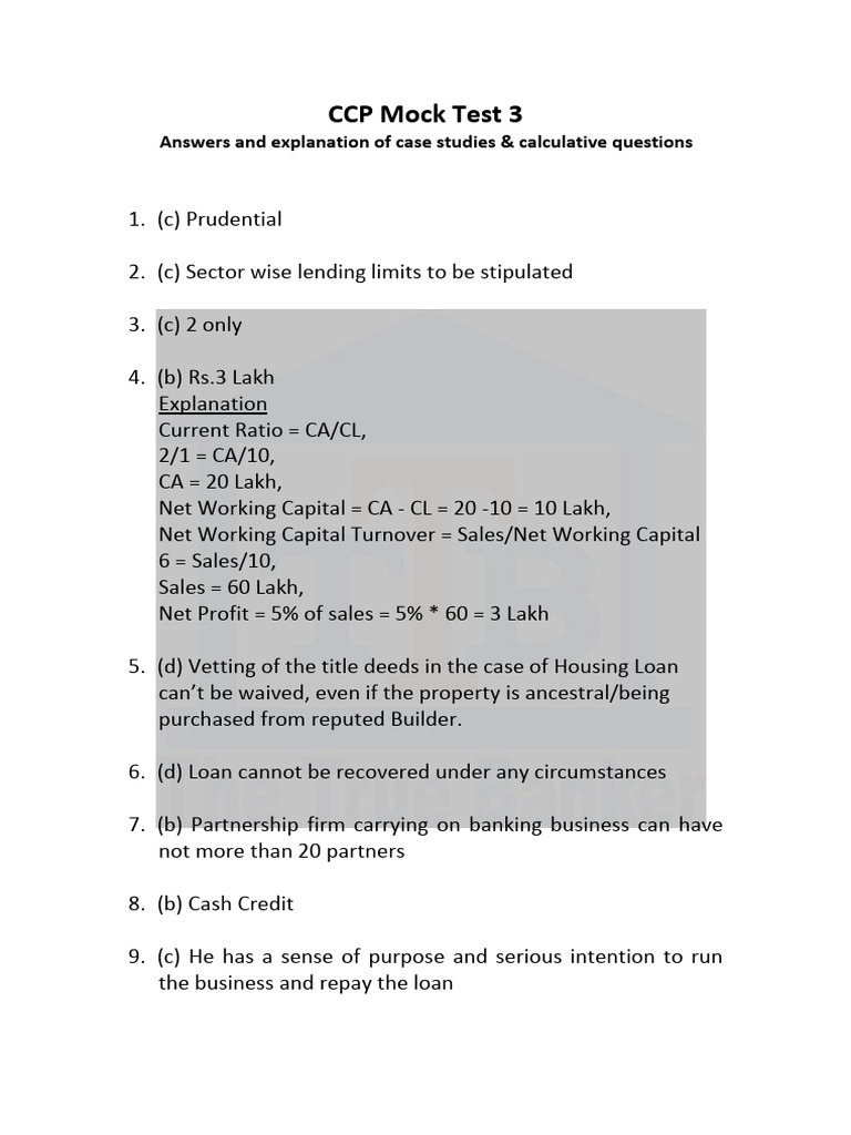CCP Mock Test 3 Answer | PDF | Loans | Finance & Money Management