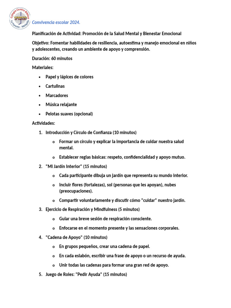 Salud Mental en la Escuela 2024 | PDF | Las emociones | Salud mental