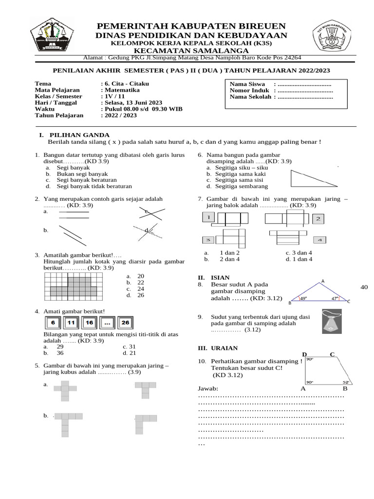 Soal Matematika Kelas 4 Tema 6 | PDF