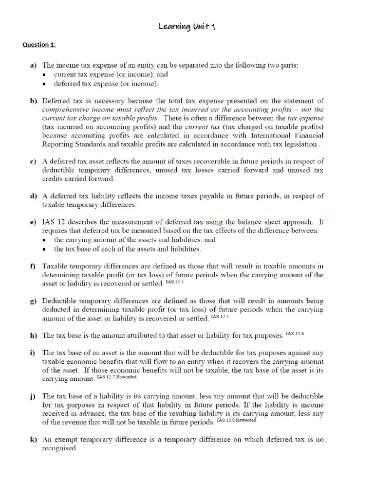 Deferred Tax Calculations and Financial Statements | PDF | Deferred Tax ...
