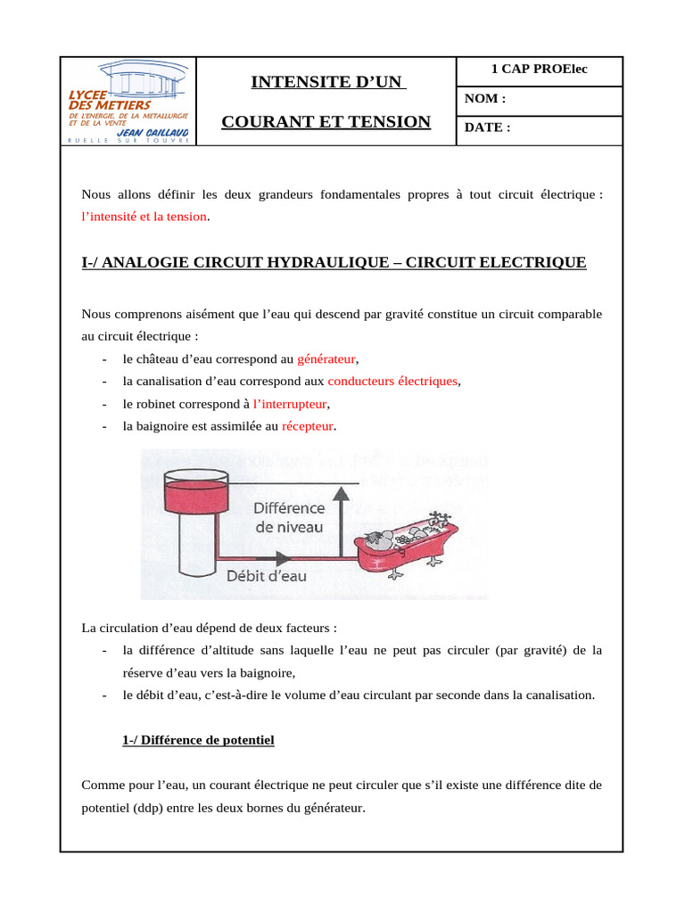 Intensite D Un Courant Electrique Et Tension PDF — free download