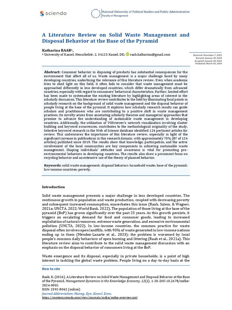 A Literature Review On Solid Waste Management and | PDF