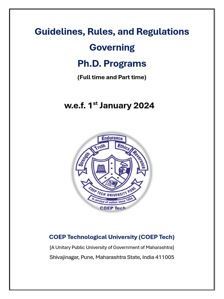COEP Ph.D. Program Guidelines 2024 | PDF | Doctor Of Philosophy ...