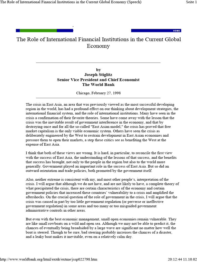 The Role of International Financial Institutions in The Current Global ...