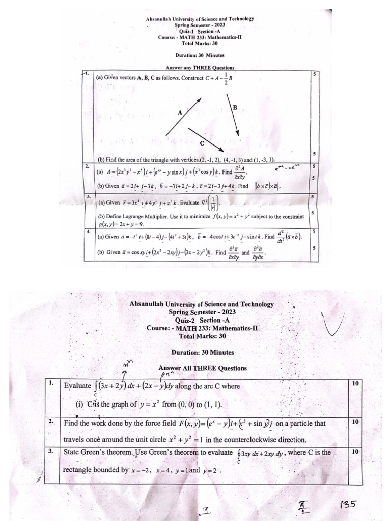 Math 233 Quiz Questions | PDF