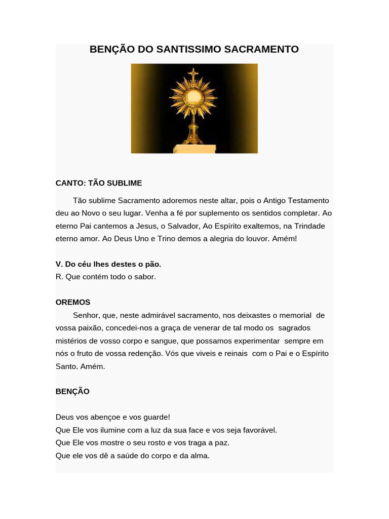 Benção Do Santissimo Sacramento 1 Pdf